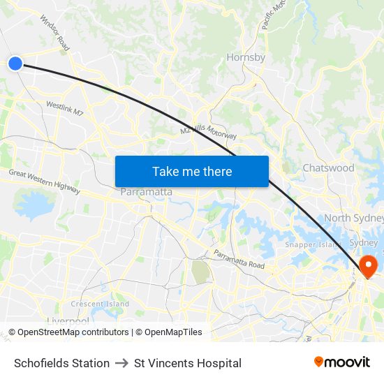 Schofields Station to St Vincents Hospital map