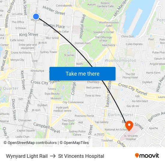 Wynyard Light Rail to St Vincents Hospital map