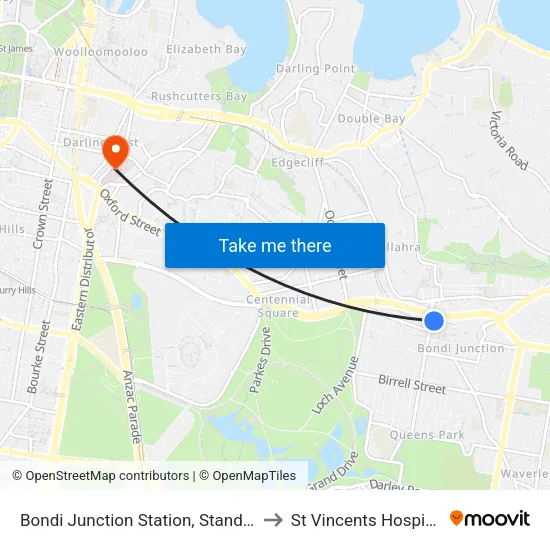 Bondi Junction Station, Stand H to St Vincents Hospital map