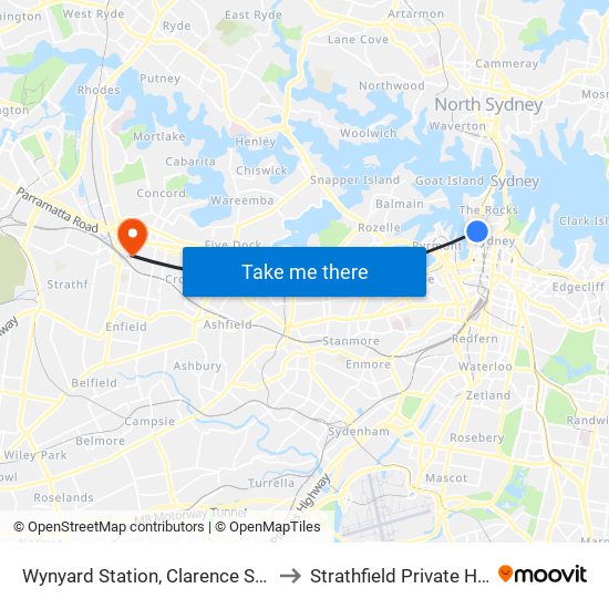 Wynyard Station, Clarence St, Stand R to Strathfield Private Hospital map