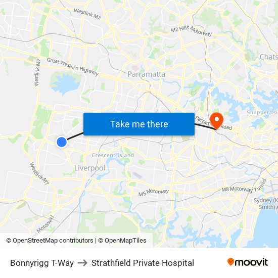 Bonnyrigg T-Way to Strathfield Private Hospital map