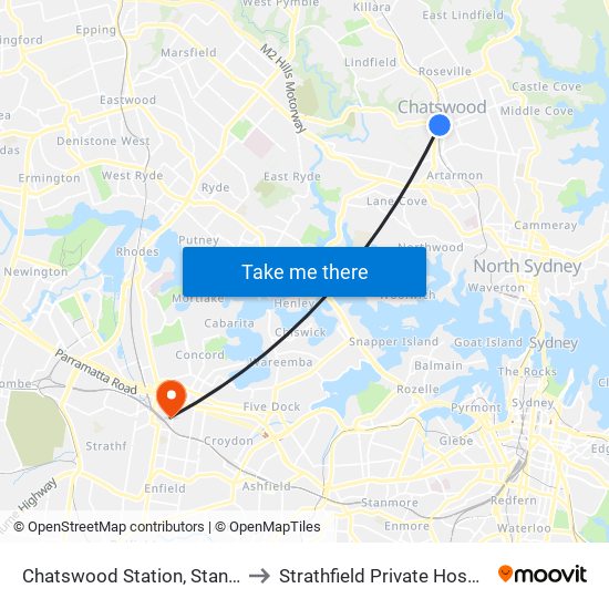 Chatswood Station, Stand C to Strathfield Private Hospital map