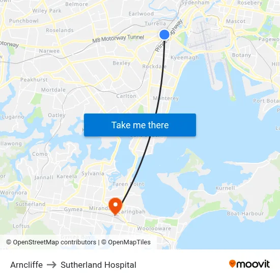Arncliffe to Sutherland Hospital map
