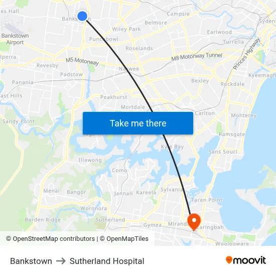 Bankstown to Sutherland Hospital map