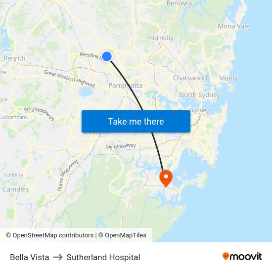 Bella Vista to Sutherland Hospital map