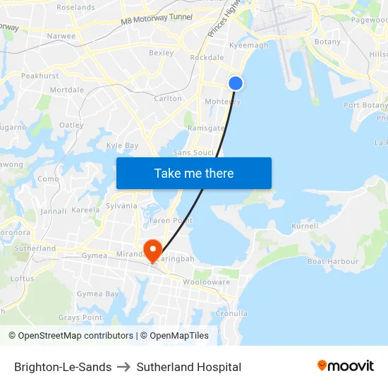 Brighton-Le-Sands to Sutherland Hospital map