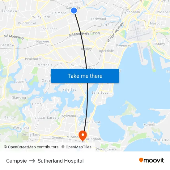 Campsie to Sutherland Hospital map