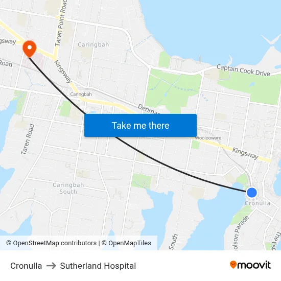 Cronulla to Sutherland Hospital map