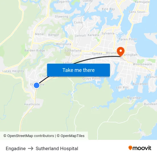 Engadine to Sutherland Hospital map