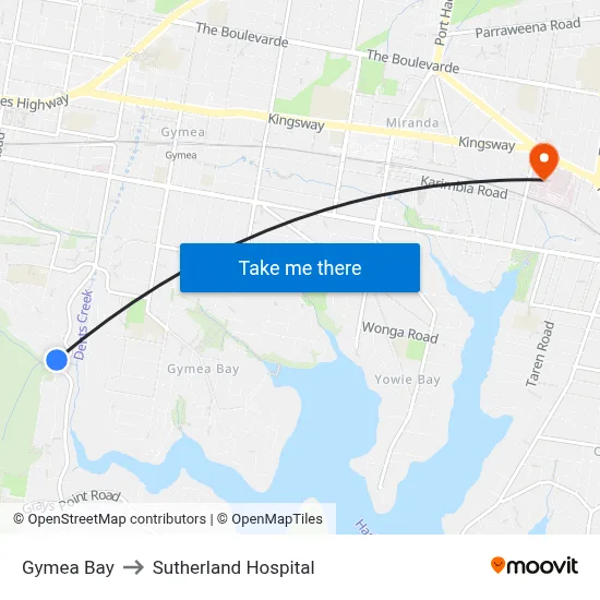 Gymea Bay to Sutherland Hospital map