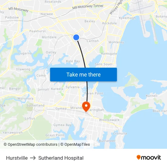 Hurstville to Sutherland Hospital map