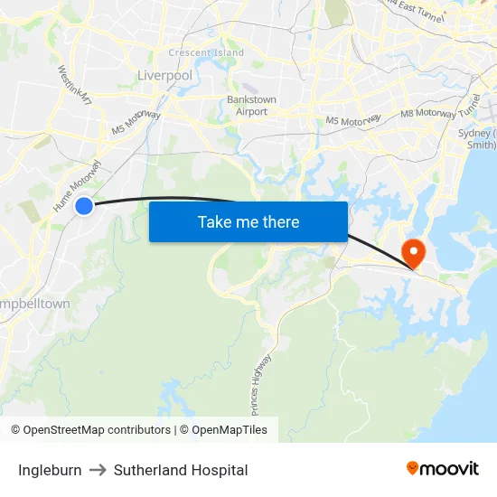 Ingleburn to Sutherland Hospital map