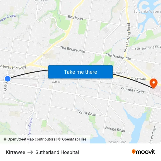 Kirrawee to Sutherland Hospital map