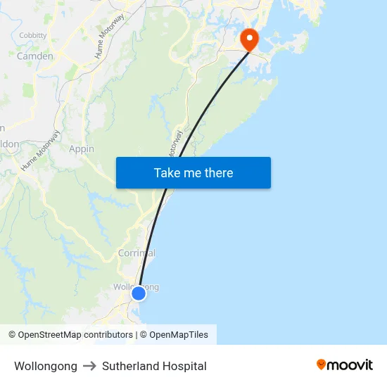 Wollongong to Sutherland Hospital map