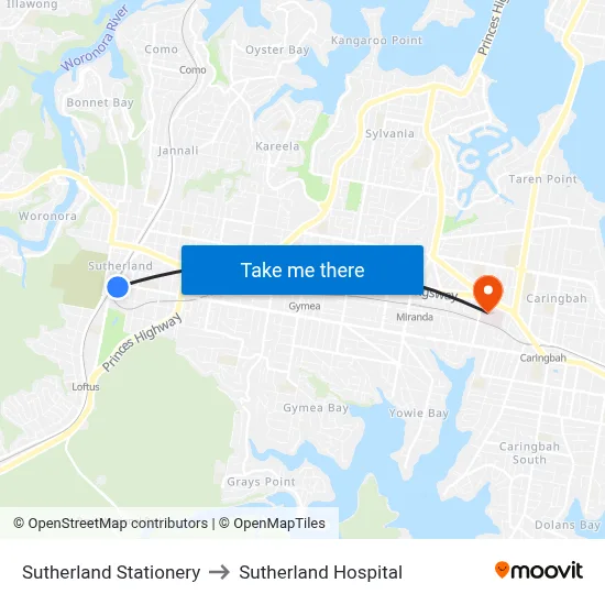 Sutherland Stationery to Sutherland Hospital map