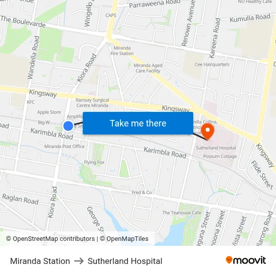 Miranda Station to Sutherland Hospital map
