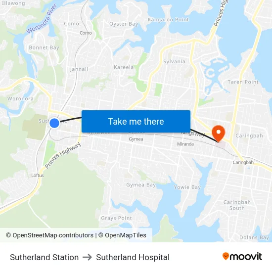 Sutherland Station to Sutherland Hospital map