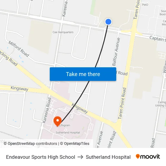 Endeavour Sports High School to Sutherland Hospital map