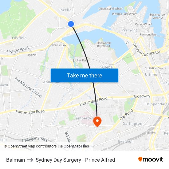 Balmain to Sydney Day Surgery - Prince Alfred map