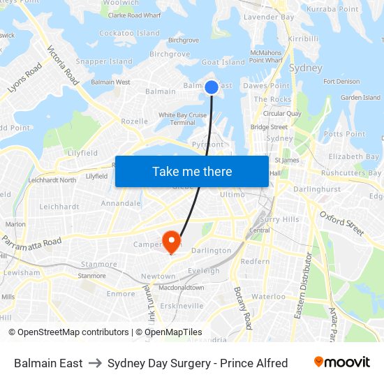 Balmain East to Sydney Day Surgery - Prince Alfred map