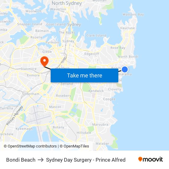 Bondi Beach to Sydney Day Surgery - Prince Alfred map