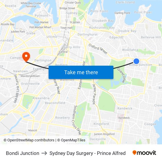 Bondi Junction to Sydney Day Surgery - Prince Alfred map