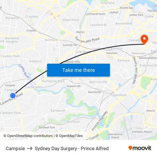 Campsie to Sydney Day Surgery - Prince Alfred map