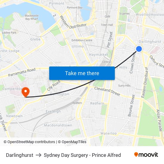 Darlinghurst to Sydney Day Surgery - Prince Alfred map