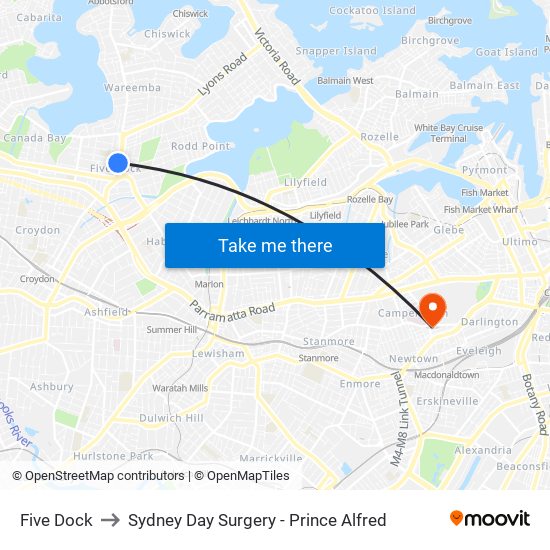 Five Dock to Sydney Day Surgery - Prince Alfred map