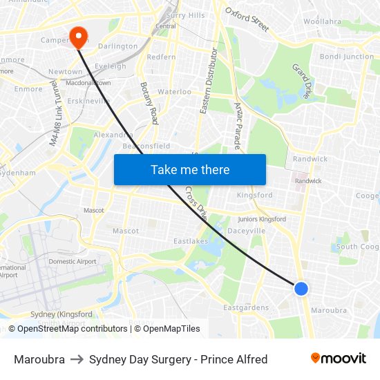 Maroubra to Sydney Day Surgery - Prince Alfred map