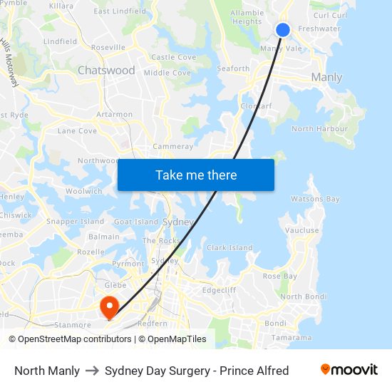 North Manly to Sydney Day Surgery - Prince Alfred map