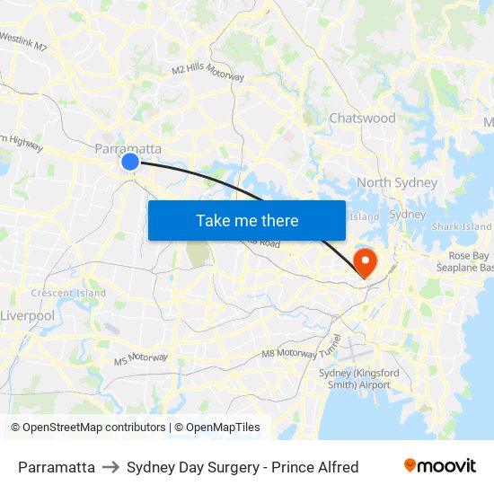 Parramatta to Sydney Day Surgery - Prince Alfred map