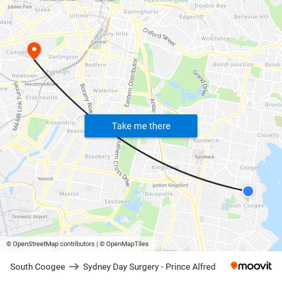 South Coogee to Sydney Day Surgery - Prince Alfred map