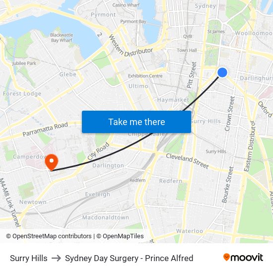 Surry Hills to Sydney Day Surgery - Prince Alfred map
