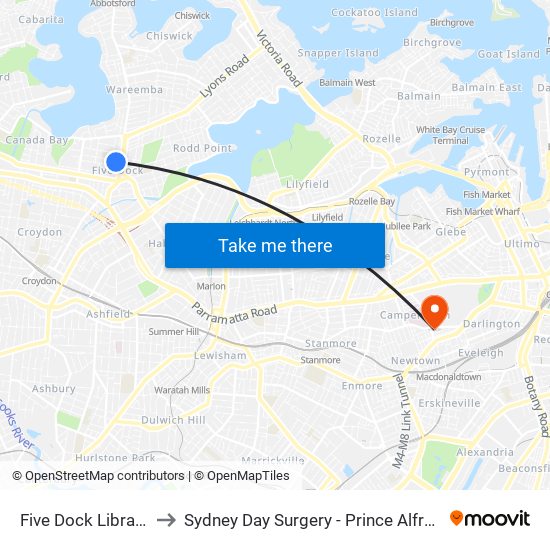 Five Dock Library to Sydney Day Surgery - Prince Alfred map