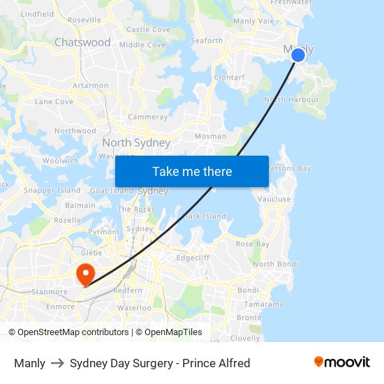 Manly to Sydney Day Surgery - Prince Alfred map