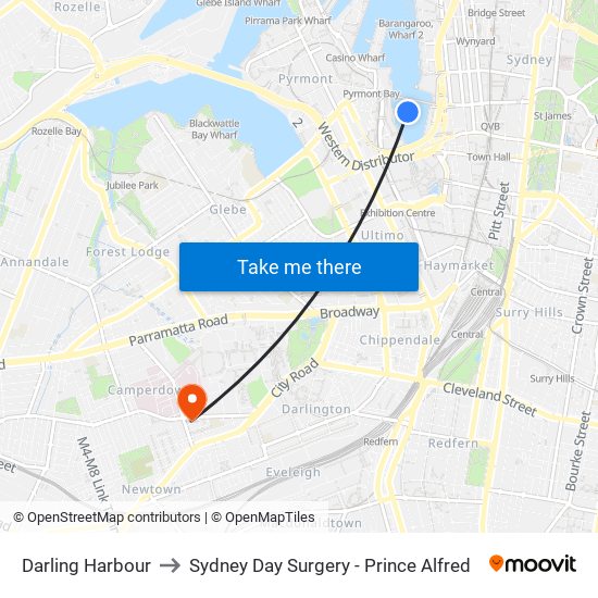 Darling Harbour to Sydney Day Surgery - Prince Alfred map