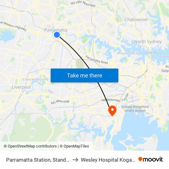Parramatta Station, Stand A3 to Wesley Hospital Kogarah map