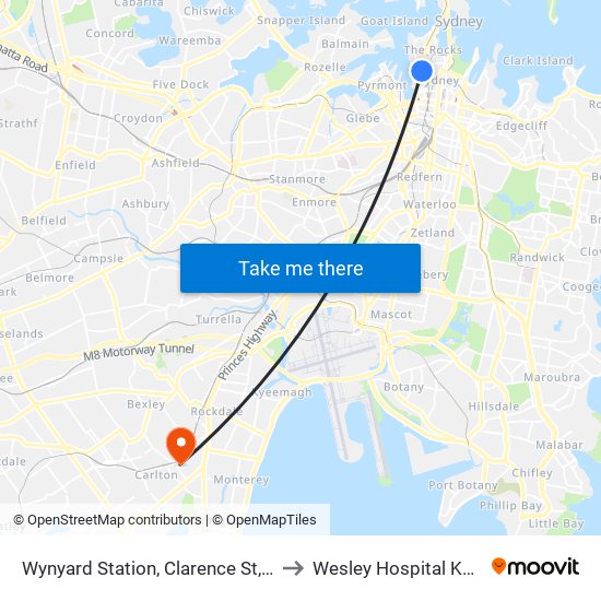 Wynyard Station, Clarence St, Stand R to Wesley Hospital Kogarah map
