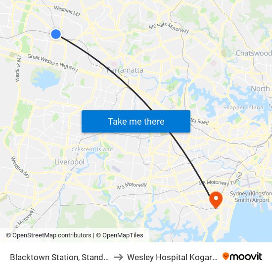 Blacktown Station, Stand M to Wesley Hospital Kogarah map