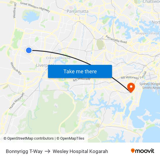 Bonnyrigg T-Way to Wesley Hospital Kogarah map