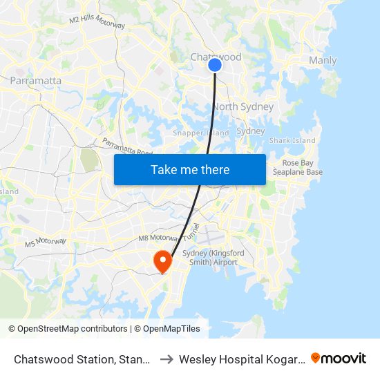 Chatswood Station, Stand C to Wesley Hospital Kogarah map