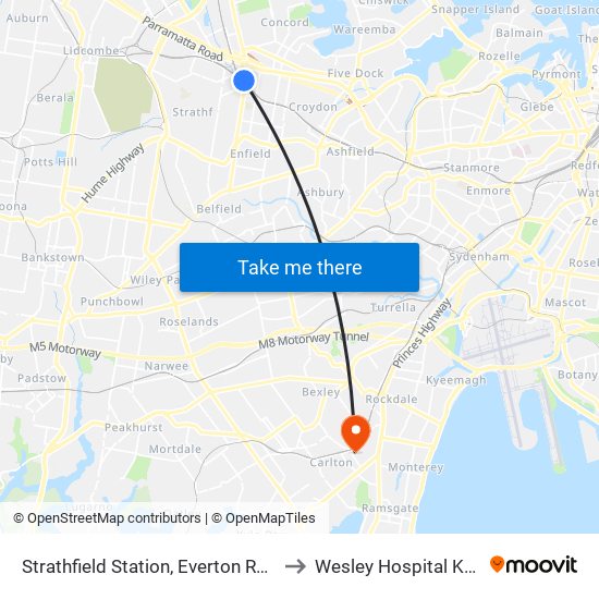 Strathfield Station, Everton Rd, Stand B to Wesley Hospital Kogarah map