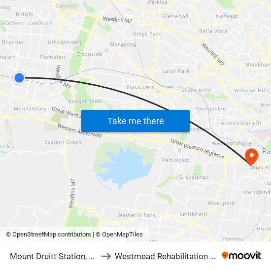 Mount Druitt Station, Stand H to Westmead Rehabilitation Hospital map