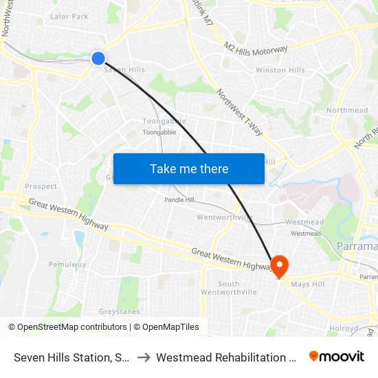 Seven Hills Station, Stand A to Westmead Rehabilitation Hospital map