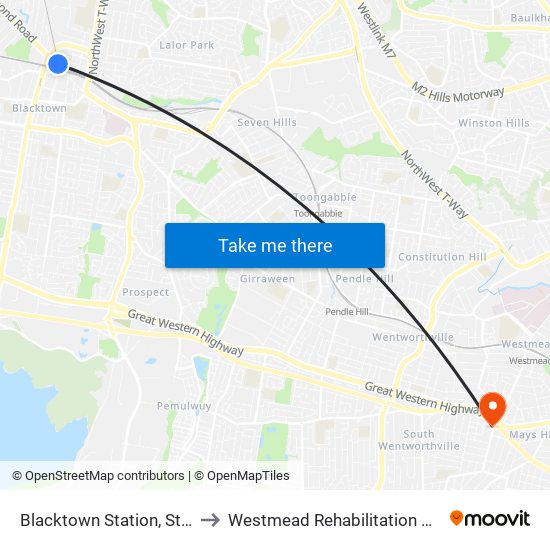 Blacktown Station, Stand M to Westmead Rehabilitation Hospital map
