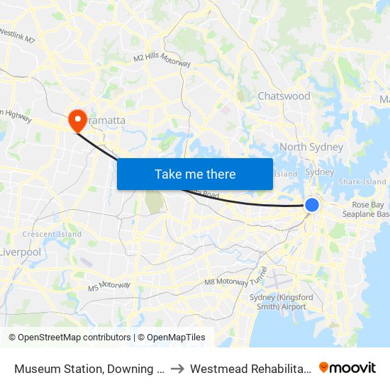 Museum Station, Downing Centre, Stand E to Westmead Rehabilitation Hospital map