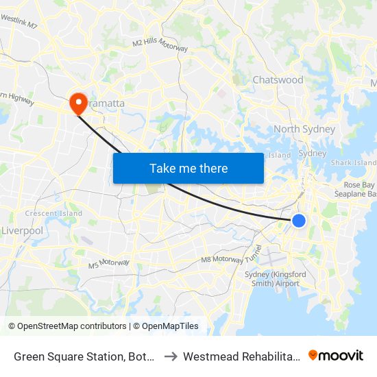 Green Square Station, Botany Rd, Stand C to Westmead Rehabilitation Hospital map