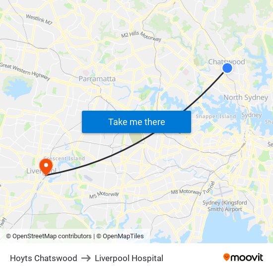 Hoyts Chatswood to Liverpool Hospital map