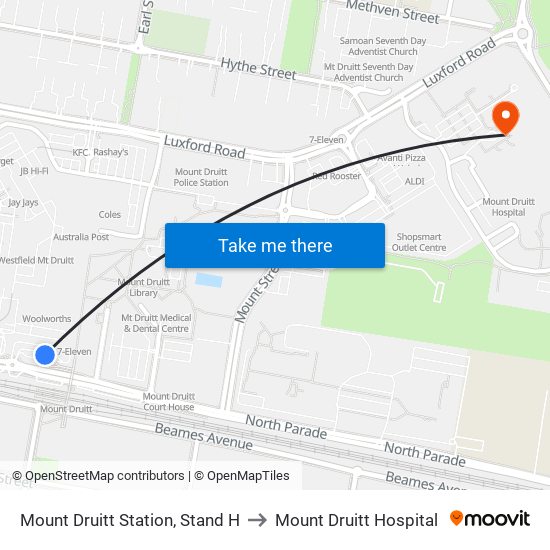 Mount Druitt Station, Stand H to Mount Druitt Hospital map